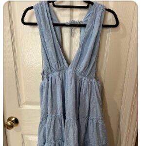 Altar'd State Light Blue V-neck Flowy Mini Dress